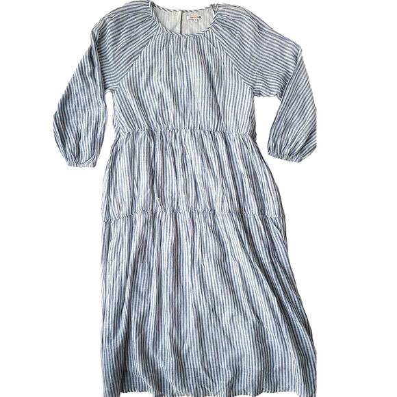 SUNDRY Stripe Woven Cotton Tiered Maxi Dress Pockets White Navy Womens Sz Small - Picture 4 of 16